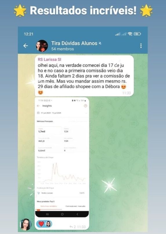 Resultados e depoimentos de alunas do Método Divulgadora de Sucesso Débora Reis.